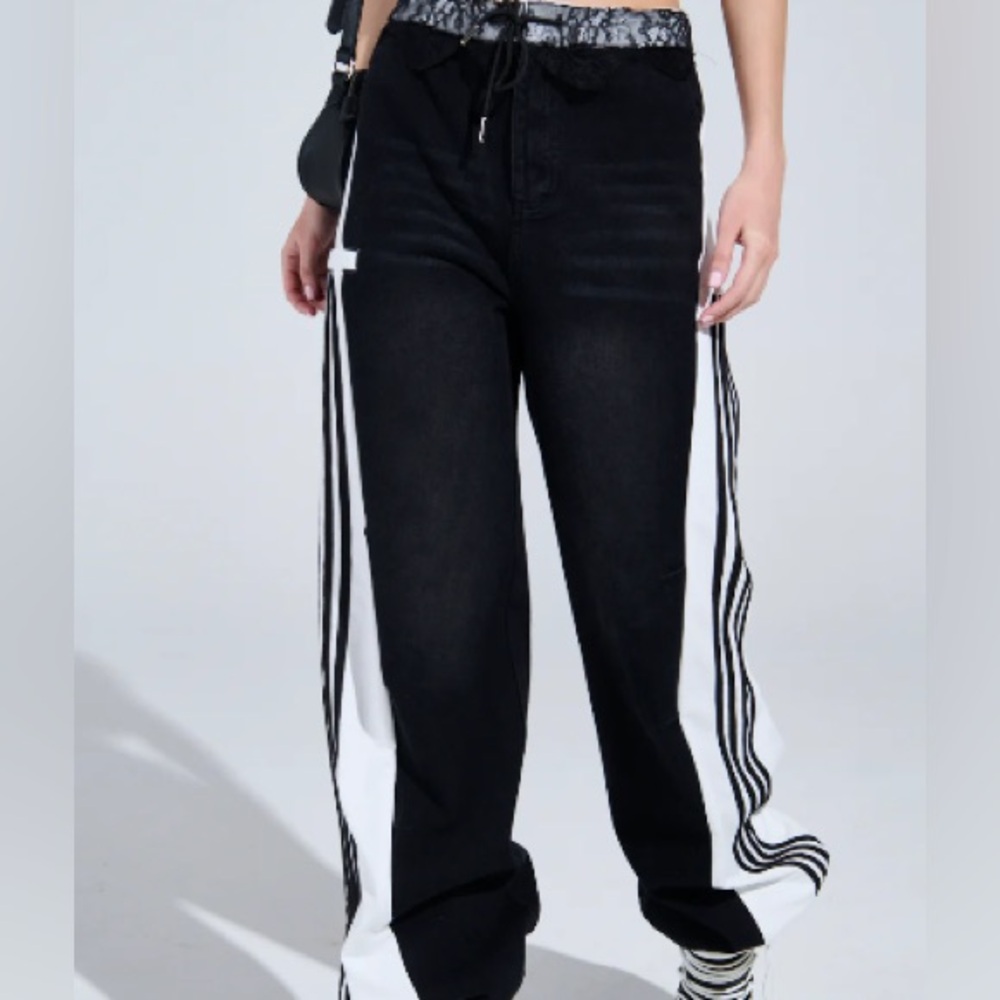 AKIRA Black and White Striped Pants
